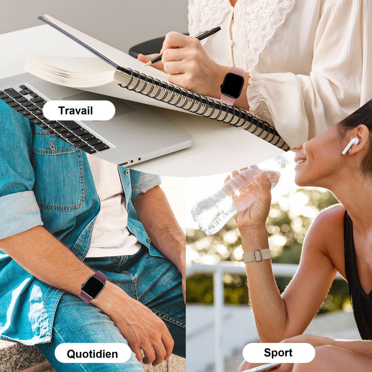 Lot de 3 bracelets élastiques tressés pour IWatch
