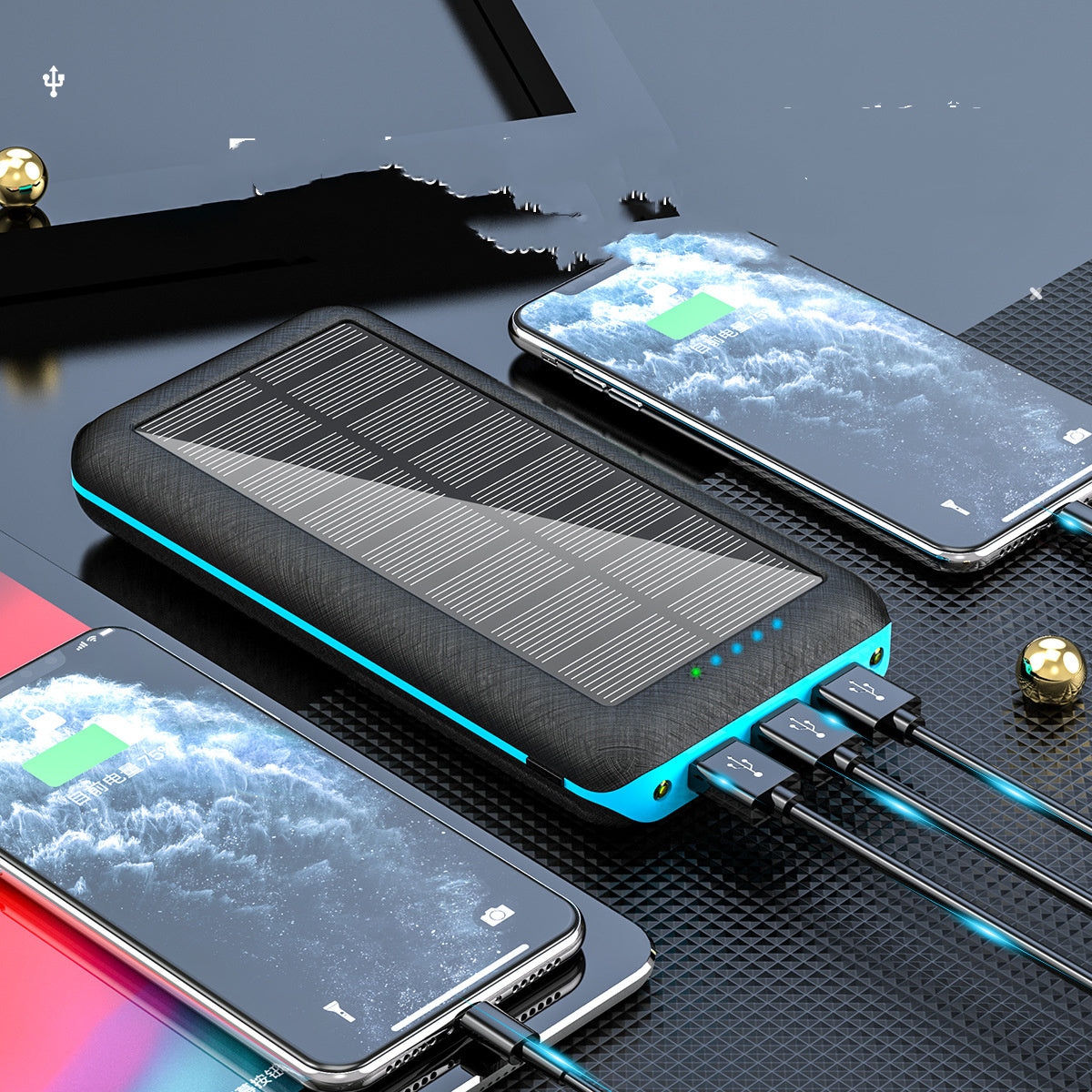 Chargeur Solaire Sans Fil Qi 3-en-1 – 1W, 2W, ou 30000 mAh – Portable et Résistant