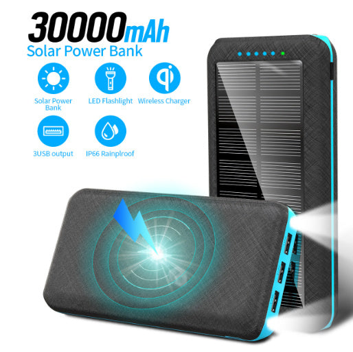Chargeur Solaire Sans Fil Qi 3-en-1 – 1W, 2W, ou 30000 mAh – Portable et Résistant