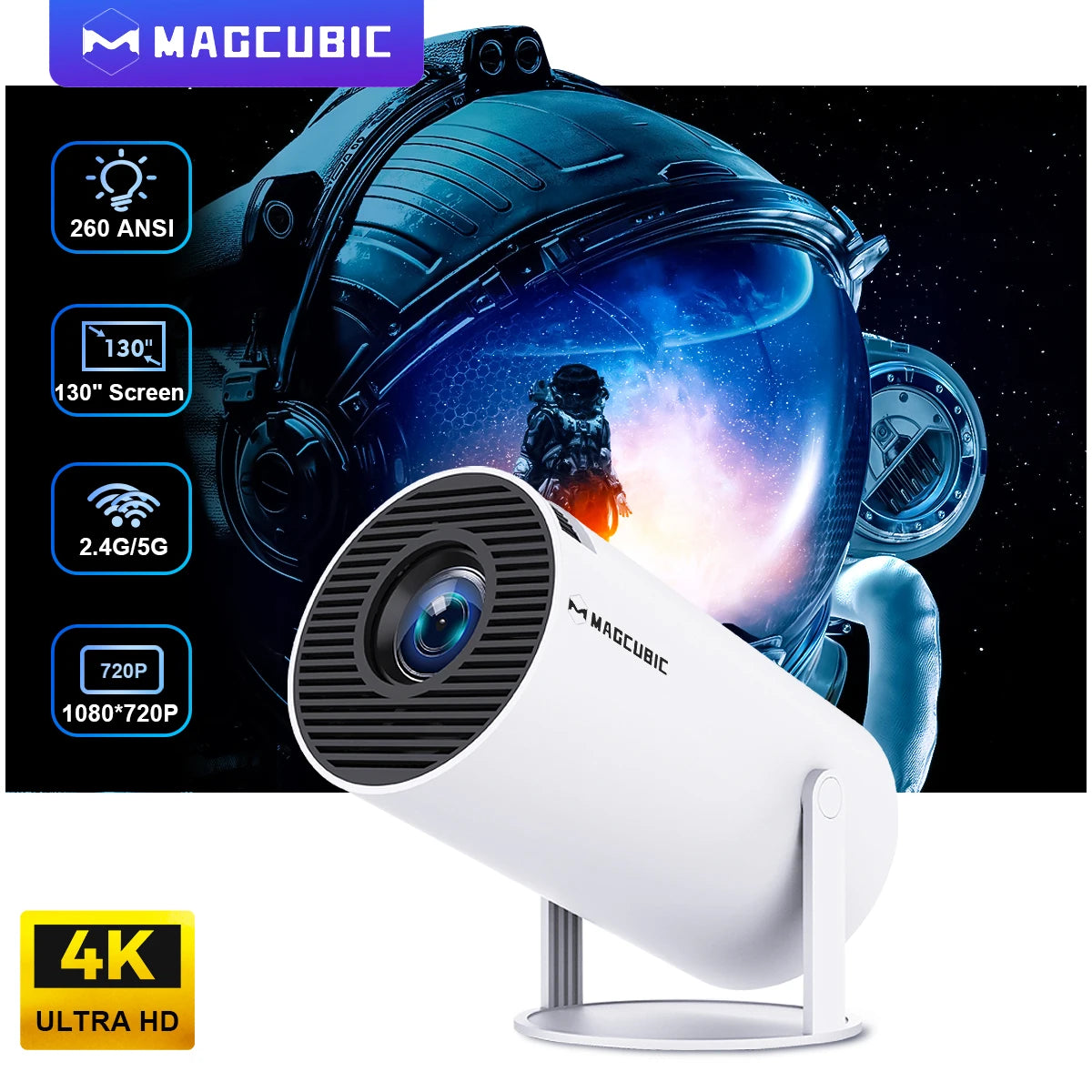 Mini Projecteur Magcubic 4K - Android 11 - Wi-Fi6 & Bluetooth 5.0 - Cinéma Portable